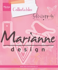 Billede: skæreskabelon MARIANNE DESIGN COL1443 Giftwrapping – Karins bird, hearts & tag