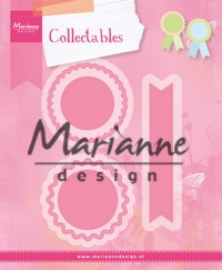 Billede: skæreskabelon rosetter og label, MARIANNE DESIGN COL1444 Rosettes & Labels, 15x89, 34x49 & 38x50mm