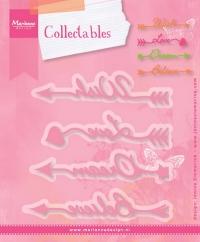 Billede: skæreskabelon pile med tekst, MARIANNE DESIGN COL1458 Arrow Sentiments, 94x20, 87x22, 95x19 & 100x18mm