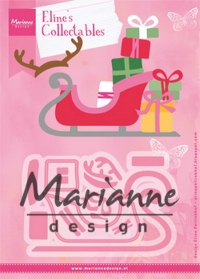 Billede: skæreskabelon julemandens slæde med gaver, MARIANNE DESIGN COL1460 Eline’s Sleigh, 109x72mm