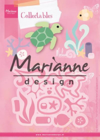 Billede: skæreskabelon havskildpadde og andre dyr og planter fra havet, MARIANNE DESIGN COL1468 Sealife, 108x85,5mm