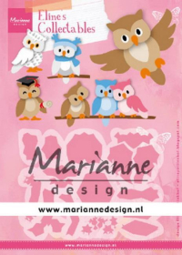 Billede: skæreskabelon den kloge ugle og venner, MARIANNE DESIGN COL1475 Eline's Owl, 112,5x85mm