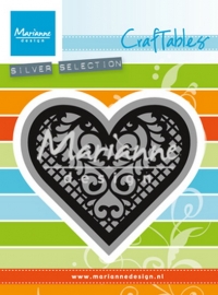 Billede: skæreskabelon hjerte med baggrund, MARIANNE DESIGN CR1428 Lace Heart, 75x65 & 81x73mm