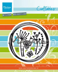 Billede: skæreskabelon tynd cirkelramme med blomsterpynteting, MARIANNE DESIGN CR1468 Doodle circle, 85,5x85,5mm
