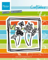 Billede: skære/prægeskabelon tynd firkantet ramme med blomsterpynteting, MARIANNE DESIGN CR1469 Doodle square, 87,5x87mm