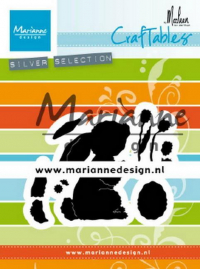 Billede: skæreskabelon kanin med blomster og æg, MARIANNE DESIGN CR1498 Bunny, 71x57mm