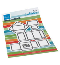 Billede: skæreskabelon små kort og kuverter, MARIANNE DESIGN CR1518 Envelope Set, kuverten øverst til venstre ca. 3,5x2cm i samlet stand