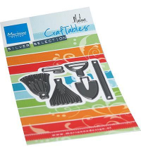 Billede: skære/prægeskabelon kost, løvrive og spade, MARIANNE DESIGN CR1541 Garden Tools, 62x51mm