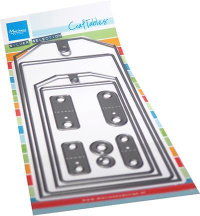 Billede: skæreskabelon 2 tags med pyntepapir, MARIANNE DESIGN CR1576 Slimline Tags, 95x207mm