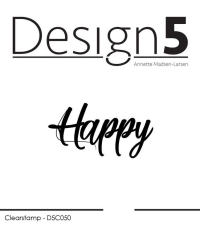 Billede: Design5 clearstamp Happy, D5C050, Længde: 5,7cm - Matcher D5D034 der købes særskilt, førpris kr. 20,- nupris