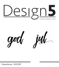 Billede: Design5 clearstamp god jul, D5C059, 3,3x3,2 & 3,7x3,1cm, matcher D5D042