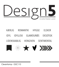 Billede: Design5 clearstamp KÆRLIG, ROMANTIK, HYGGE, ELSKER, IDYL, IDYLLISK, GLAMOURØS, EKSOTISK, LIDENSKABELIG, HENGIVEN, SENTIMENTAL og små pyntefigurer, D5C110, 0,35cm høje, førpris kr. 40,- nupris