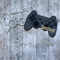 Billede: skæreskabelon controller, Dan-Dies, 7936, Controller: 13,7x9,0 cm, Level up!: 5,6x2,0 cm, Skygge: 5,9x2,3 cm