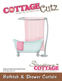 Billede: skæreskabelon badekar med forhæng, Bathtub & Shower Curtain, 6x6,5cm , cottage cutz, førpris kr. 70,- nupris