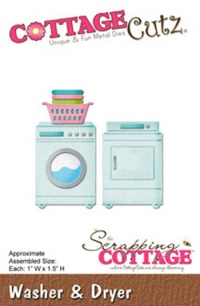 Billede: skæreskabelon vaskemaskine, tøjkurv og tørretumbler, Washer & Dryer, tørretumbler 2,6x3,9cm, cottage cutz