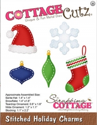 Billede: skæreskabelon syet julepynt, Dies CottageCutz CC-524, Stitched Holiday Charms, førpris kr. 108,00, nupris