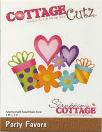 Billede: skæreskabelon gaver, hjerter og blomsterhoveder, Dies CottageCutz CC-654, Party Favors