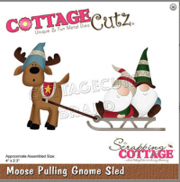 Billede: skæreskabelon elgen trækker julenissernes kælk, Dies CottageCutz CC-686, Moose Pulling Gnome Sled