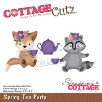 Billede: skæreskabelon ræv og grævling drikker te sammen, CC-885, Spring Tea Party, CottageCutz