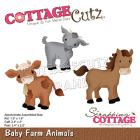 Billede: skæreskabelon gedebuk, ko og hest, Dies CottageCutz CC-886, Baby Farm Animals
