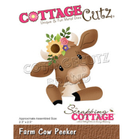 Billede: skæreskabelon glad ko med hårpynt, Dies CottageCutz CC-895, Farm Cow Peeker