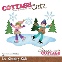 Billede: skæreskabelon pige og dreng løber på skøjter på søen, Dies CottageCutz CC-908, Ice Skating Kids