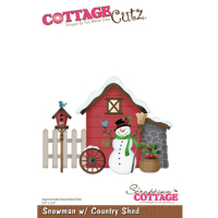 Billede: skæreskabelon snemand ved bondegård, Dies CottageCutz CC-909, Snowman w/Country Shed