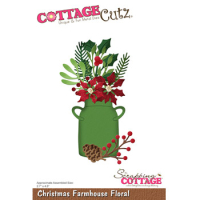 Billede: skæreskabelon mælkejunge fyldt med juleblomster og grene, Dies CottageCutz CC-914, Christmas Farmhouse Floral