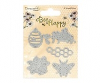 Billede: skæreskabelon bi, bikube, blomst m.m., Bee Happy, Dovecraft