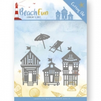 Billede: skæreskabelon strandstol, parasol og 3 strandhuse, JEANINES ART DIES JAD10040, 3 x 5,9 - 3,2 x 5,9 - 3,4 x 4,3 - 2,1 x 1,9 - 2,3 x 2,3 cm.