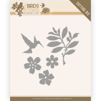 Billede: skæreskabelon fugl, blade og blomster, JEANINES ART DIES JAD10063, 4x4,5cm