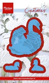 Billede: skære/prægeskabelon svane og ællinger, MARIANNE DESIGN CUT/EMB LR0408 Tiny's Swan, førpris kr. 60,00, nupris