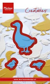 Billede: skære/prægeskabelon gås med gæslinger, MARIANNE DESIGN CUT/EMB LR0410 Mother Goose, Biggest: 42,5x58,5mm, førpris kr. 42,00, nupris