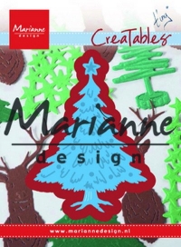 Billede: skære/prægeskabelon juletræ med pynt, MARIANNE DESIGN CUT/EMB LR0491 Tiny’s Christmas Tree with decorated, 60x82mm, førpris kr. 49,00, nupris