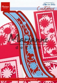 Billede: skære/prægeskabelon 2 kanter og 1 dobbeltstipling med præg i midten, MARIANNE DESIGN CUT/EMB LR0518 Anja’s flower wave, 80x150, 63x150 & 87x150mm