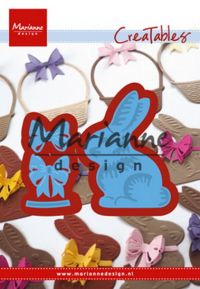 Billede: skære/prægeskabelon påskehare med sløjfe, MARIANNE DESIGN CUT/EMB LR0519 Easter bunny with bow, 25x49 & 48x65mm