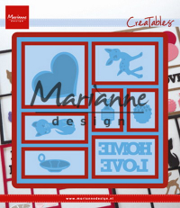 Billede: skære/prægeskabelon firkantet ramme med inddelinger, MARIANNE DESIGN CUT/EMB LR0568 Layout, 13,2x13,2cm, førpris kr. 117,- nupris
