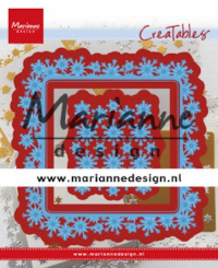 Billede: skære/prægeskabelon firkantet snekrystalkrans med løse snekrystaller, MARIANNE DESIGN CUT/EMB LR0633 Snowflakes Square,
110x110mm