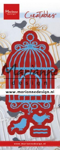 Billede: skære/prægeskabelon fuglebur og 2 fugle, MARIANNE DESIGN CUT/EMB LR0639 Birdcage, 66x108mm