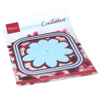 Billede: skæreskabelon bund og top til opbygning af kvadratisk æske sammen med LR0674, købes separat, samt blomsterdie, MARIANNE DESIGN CUT LR0673 Square box & Flower,
90x90mm