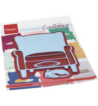 Billede: skære/prægeskabelon lænestol og lille kat, MARIANNE DESIGN CUT/EMB LR0688 Armchair & Kitten, 79x105mm