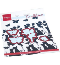 Billede: skæreskabelon 3 sommerfugle og 1 alfepige, MARIANNE DESIGN CUT/EMB LR0743 Silhouette Fairy & Butterflies, alfepige ca. 5x2,8cm