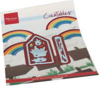 Billede: skære/prægeskabelon vejskilte og græstotter, MARIANNE DESIGN CUT/EMB LR0766 Road Sign, 30x63 & 7x58mm