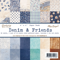 Billede: Denim & Friends - Paper Pack, 15x15cm, 48 ark, 24 stk. dobbeltsidet mønsterpapir, 2 stk. af hver design, Maja Design
