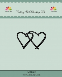 Billede: skære/prægeskabelon dobbelte hjerter, DIXI CRAFT DIES “Hearts” MDL002, 5,9x3,8cm, førpris kr. 36,00, nupris