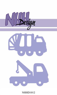 Billede: skæreskabelon skraldebil og kranbil, NHH Design Dies, Truck, HHD1012, 
Største: 6x3,6cm