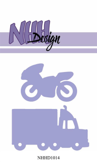 Billede: skæreskabelon kassebil og motorcykel, NHH Design Dies, NHHD1014,
Største: 7,1x4,2cm