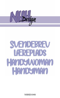 Billede: skæreskabelon SVENDEBREV, LÆREPLADS, HANDYWOMAN, HANDYMAN, NHH Design Dies, tekster, NHHD1048, Handyman: 6,5x1,4cm, førpris kr. 76,- nupris 