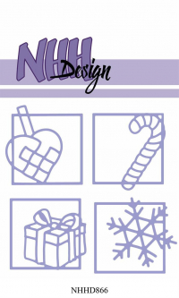 Billede: skæreskabelon 4 små julevinduer, NHH Design Dies Christmas Windows, NHHD866, Biggest: 4,5x4,1cm, førpris kr. 76,- nupris 