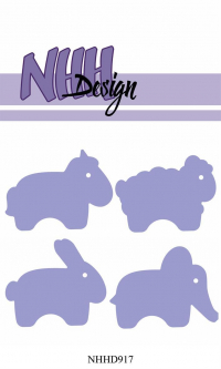 Billede: skæreskabelon 4 tøjdyr, NHH Design Dies, NHHD917, Elefant: 4,5x3,4cm, førpris kr. 64,- nupris